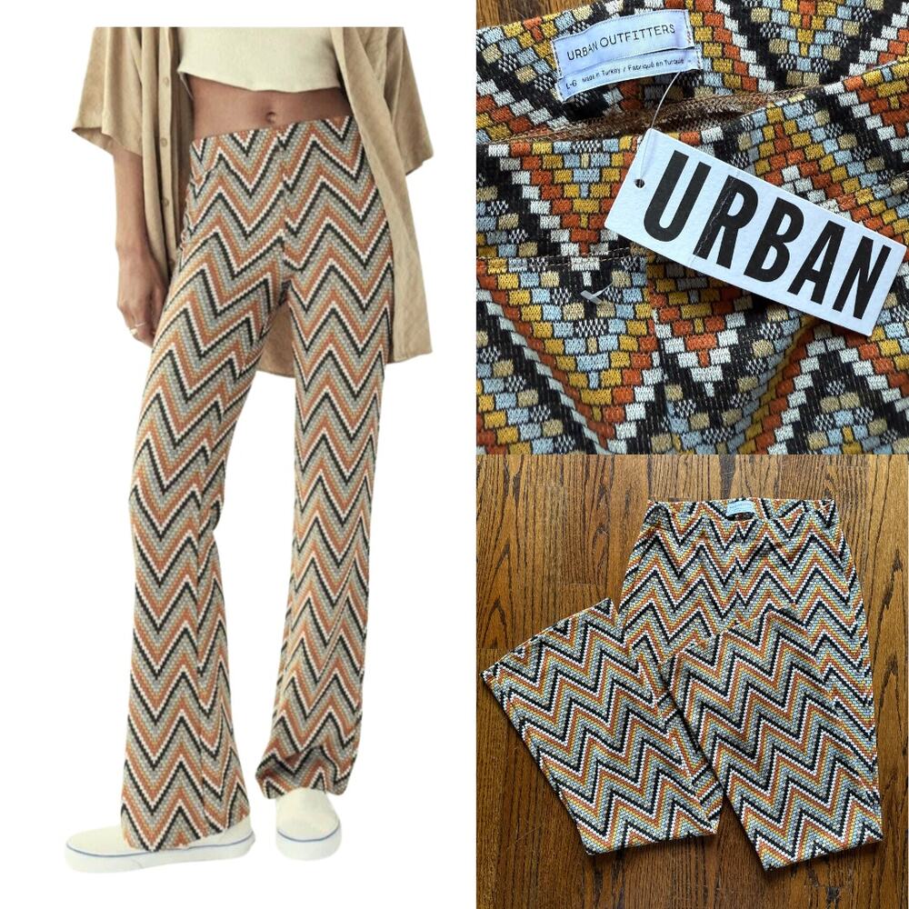 Tall SZ Lrg NWT Urban Outfitters Chevron Orange Brown Thanksgiving Fall Pants
